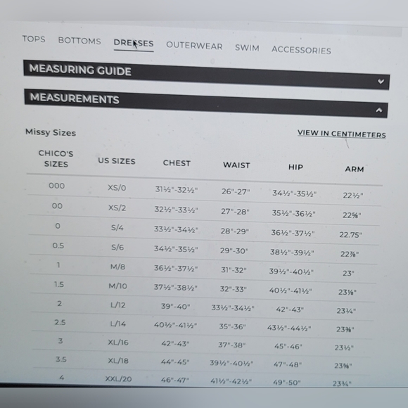 CHICOS SIZE GUIDES - Picture 5 of 7
